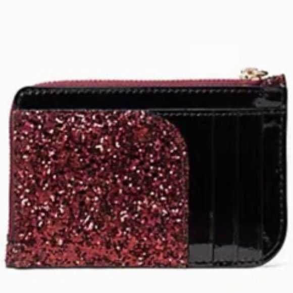 NWT Kate Spade New York Odette Glitter Med L-Zip Card Holder KEYPOUCH Cherry Red - Picture 2 of 5